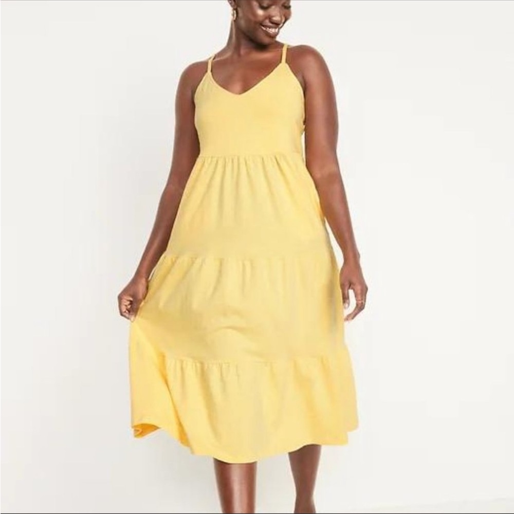 Old Navy Women’s Yellow Sleeveless Tiered Sub-Knit Midi Cami Swing Dress - NWT